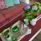 Red faux shagreen coffee table, 120 x 66 x 47 cm, handmade, styled in a room setting