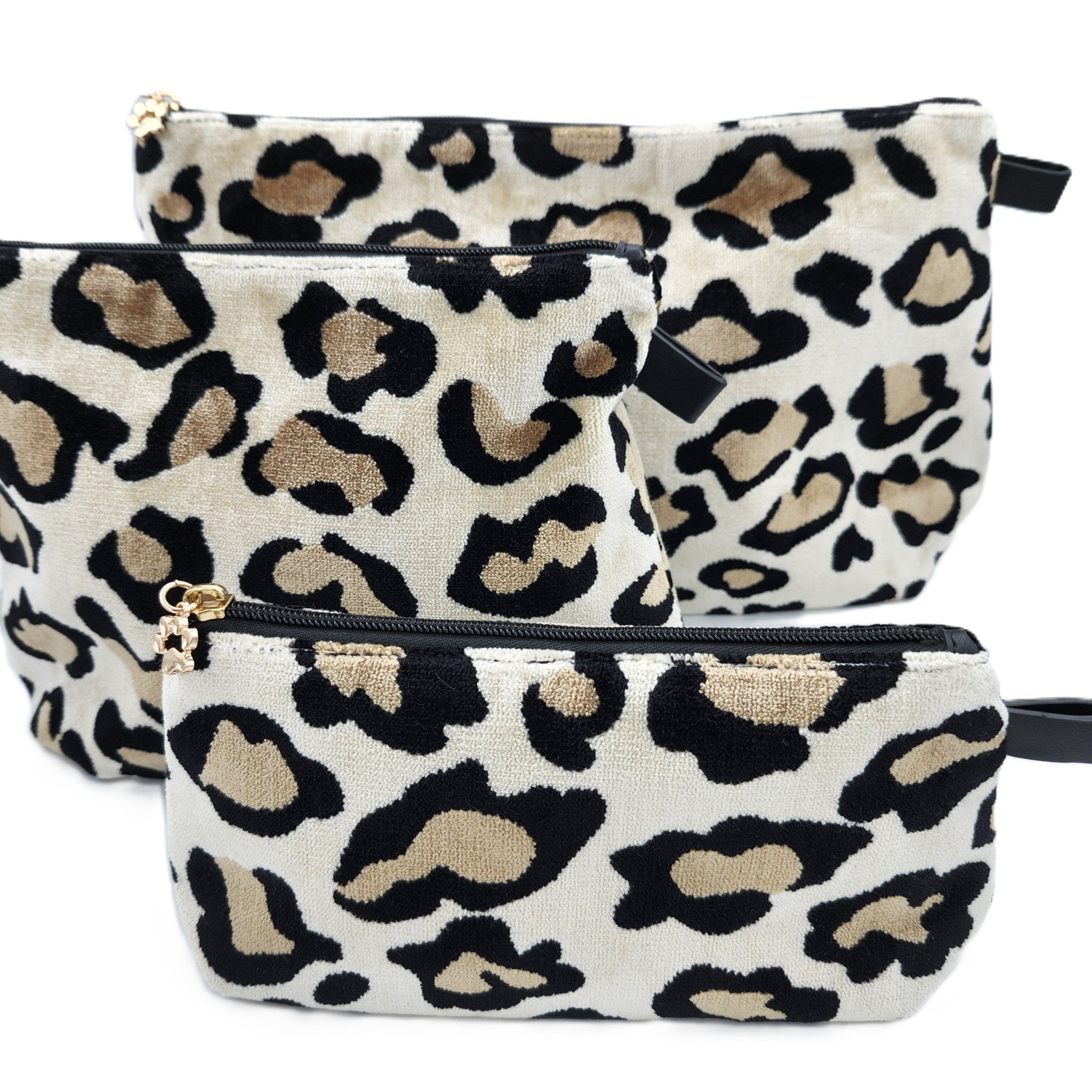 Velvet leopard-print cosmetic bag