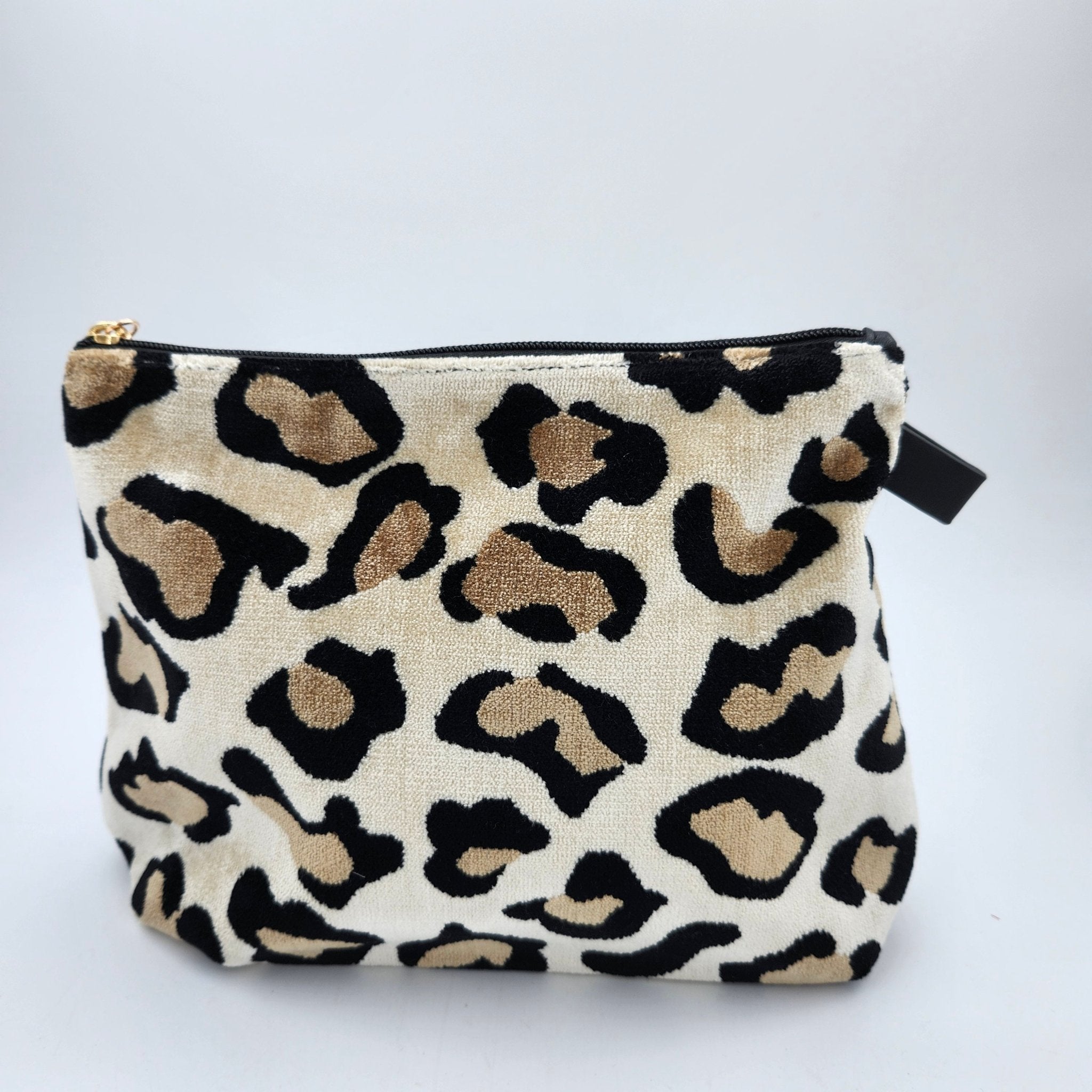 Velvet leopard cosmetic bag, medium
