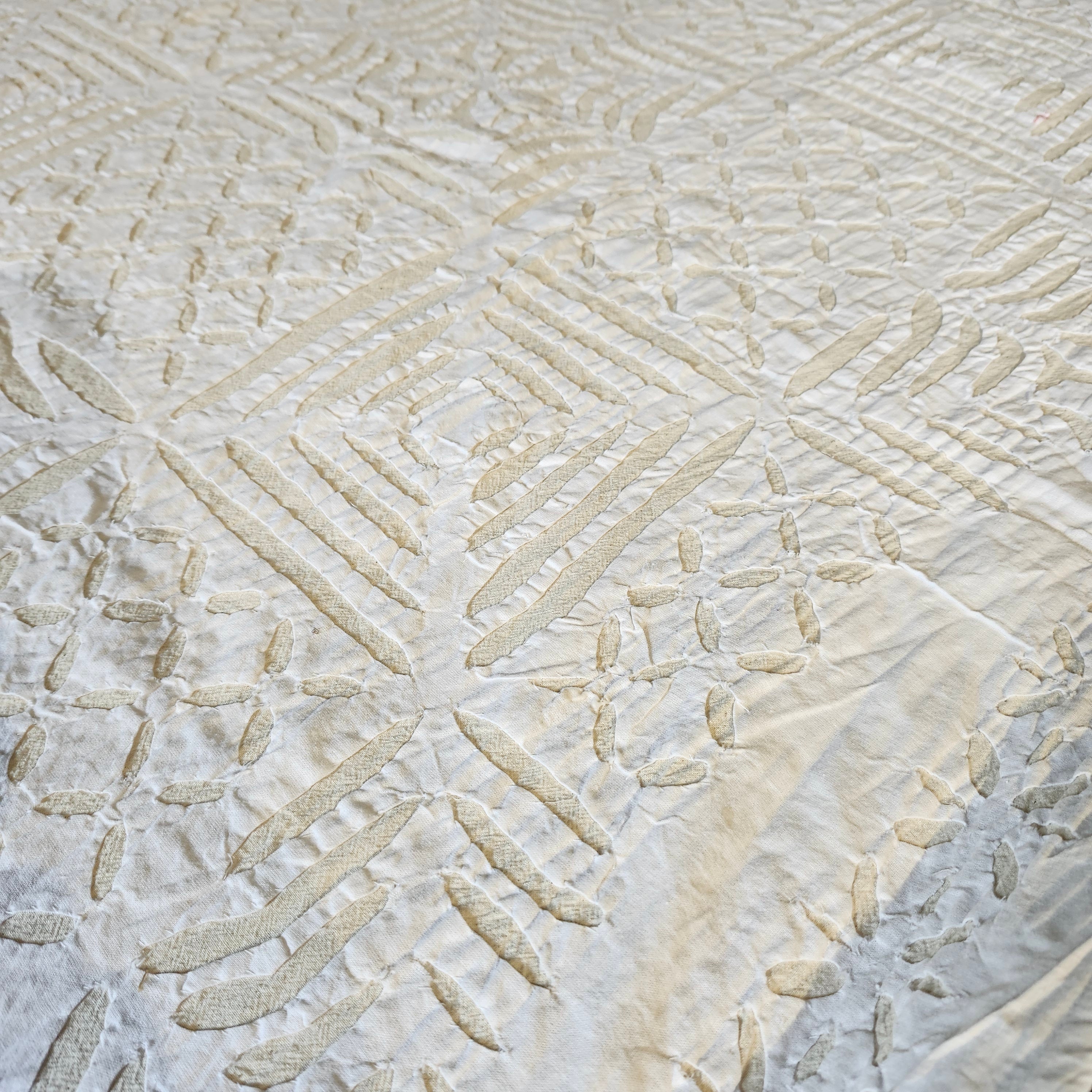 White cotton cutwork bedspread, handmade, full view