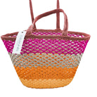 Crochet basket with pink and orange stripes, Ceannis