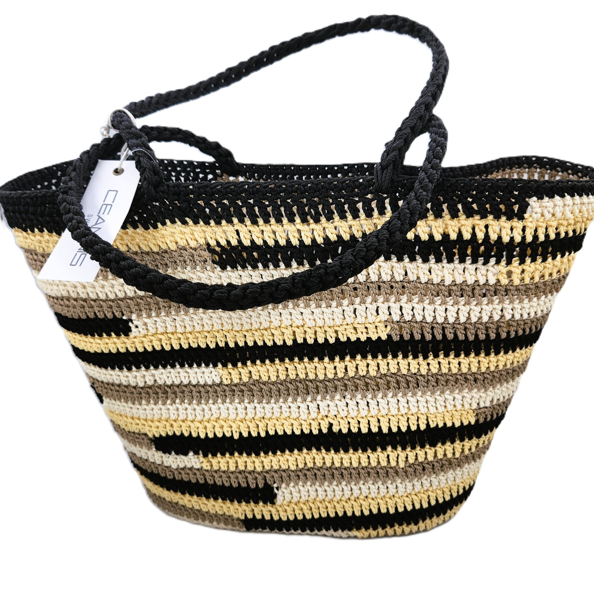 Crochet basket with zebra-colour stripes, Ceannis