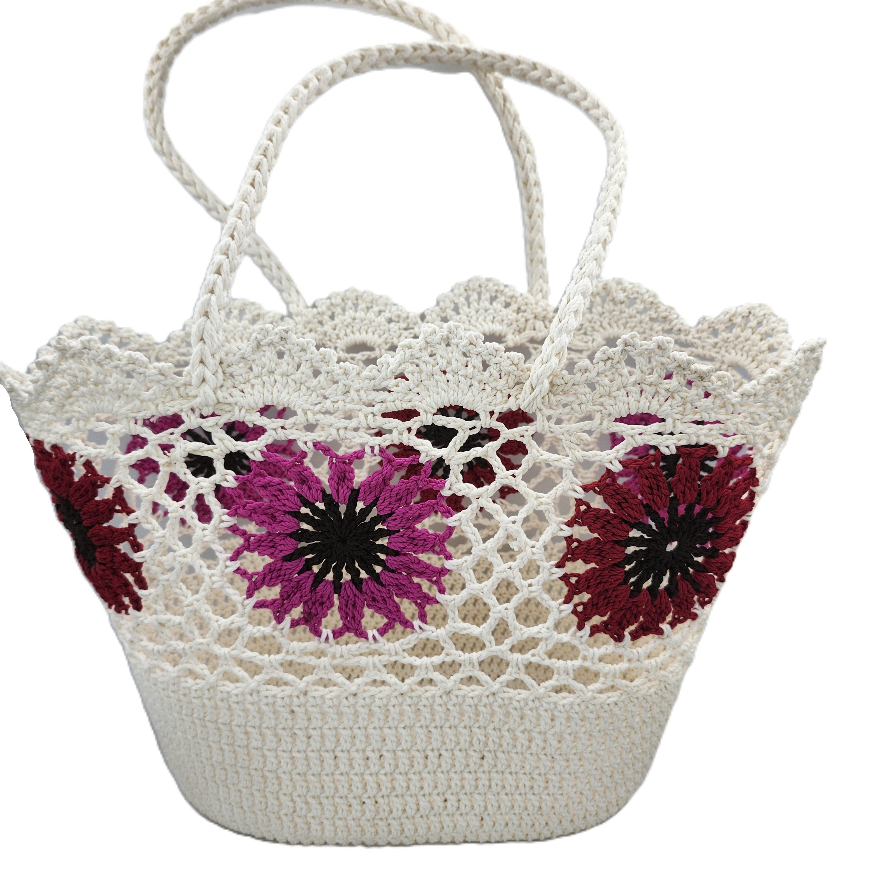 Crochet beach bag in magenta