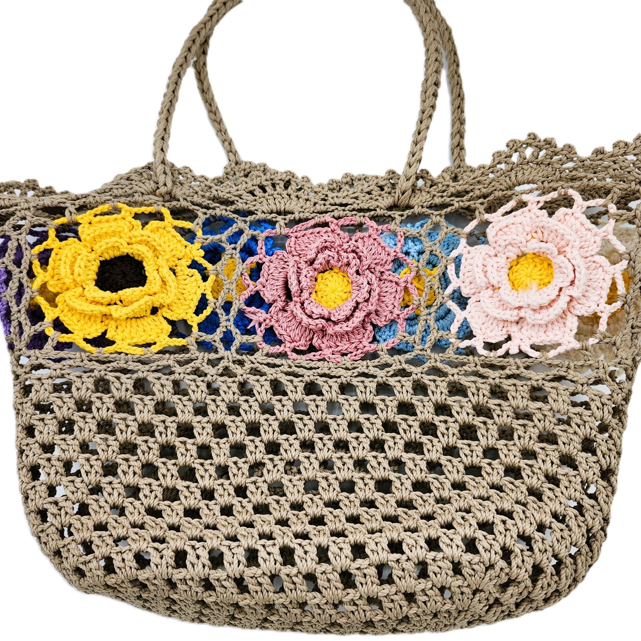 Multicolour crochet beach bag, handmade