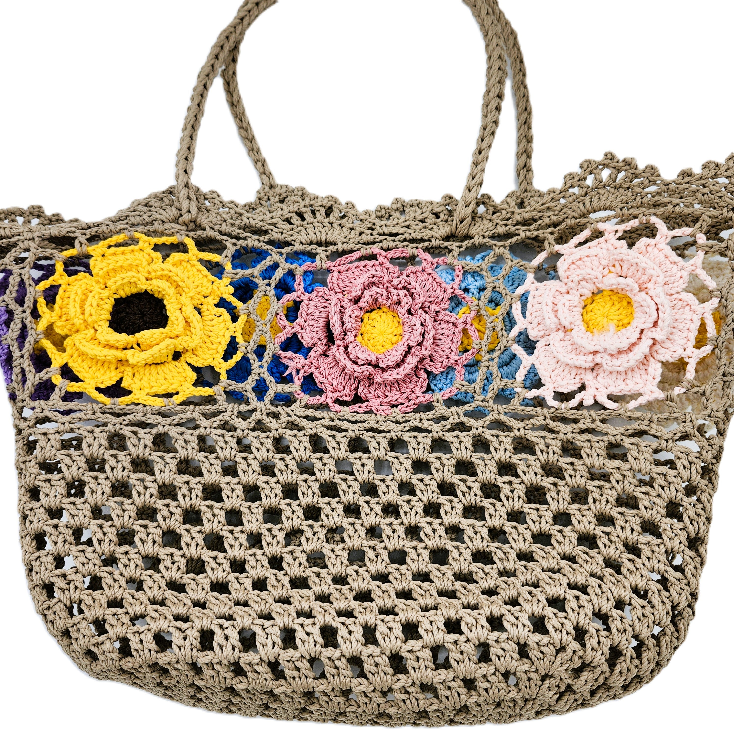 Multicolour crochet beach bag, handmade