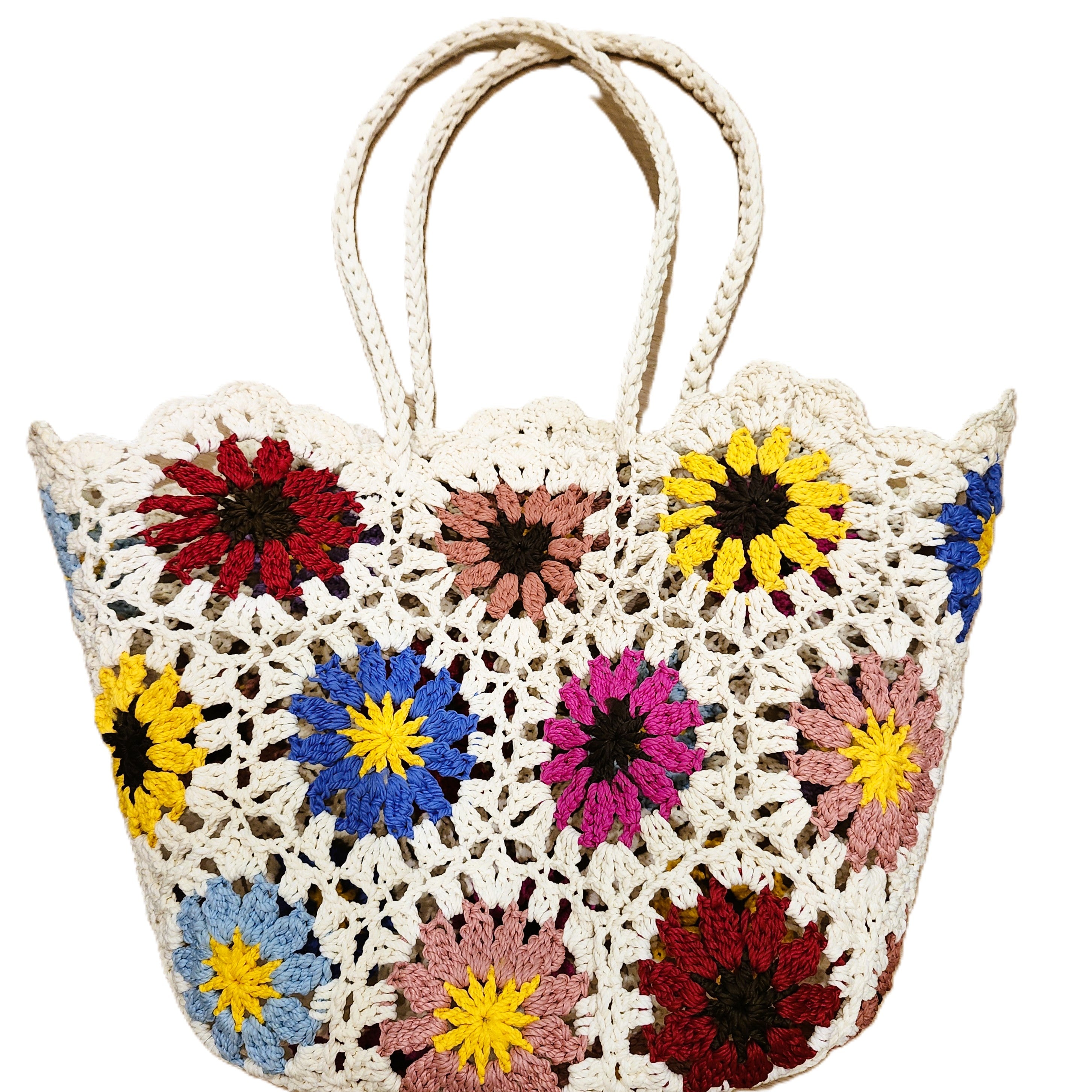 Multicolour daisy crochet beach bag