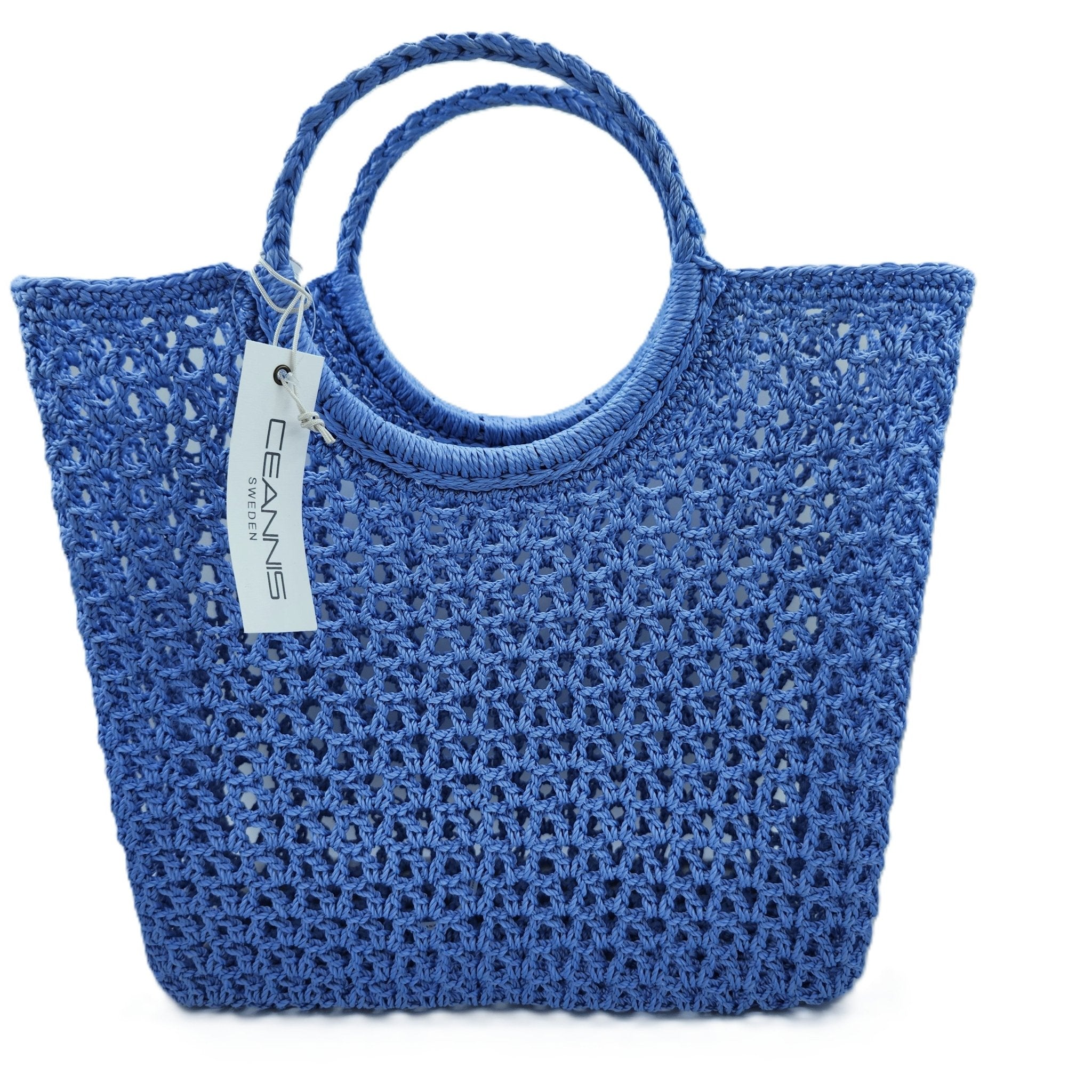 Crochet shoulder basket in light blue