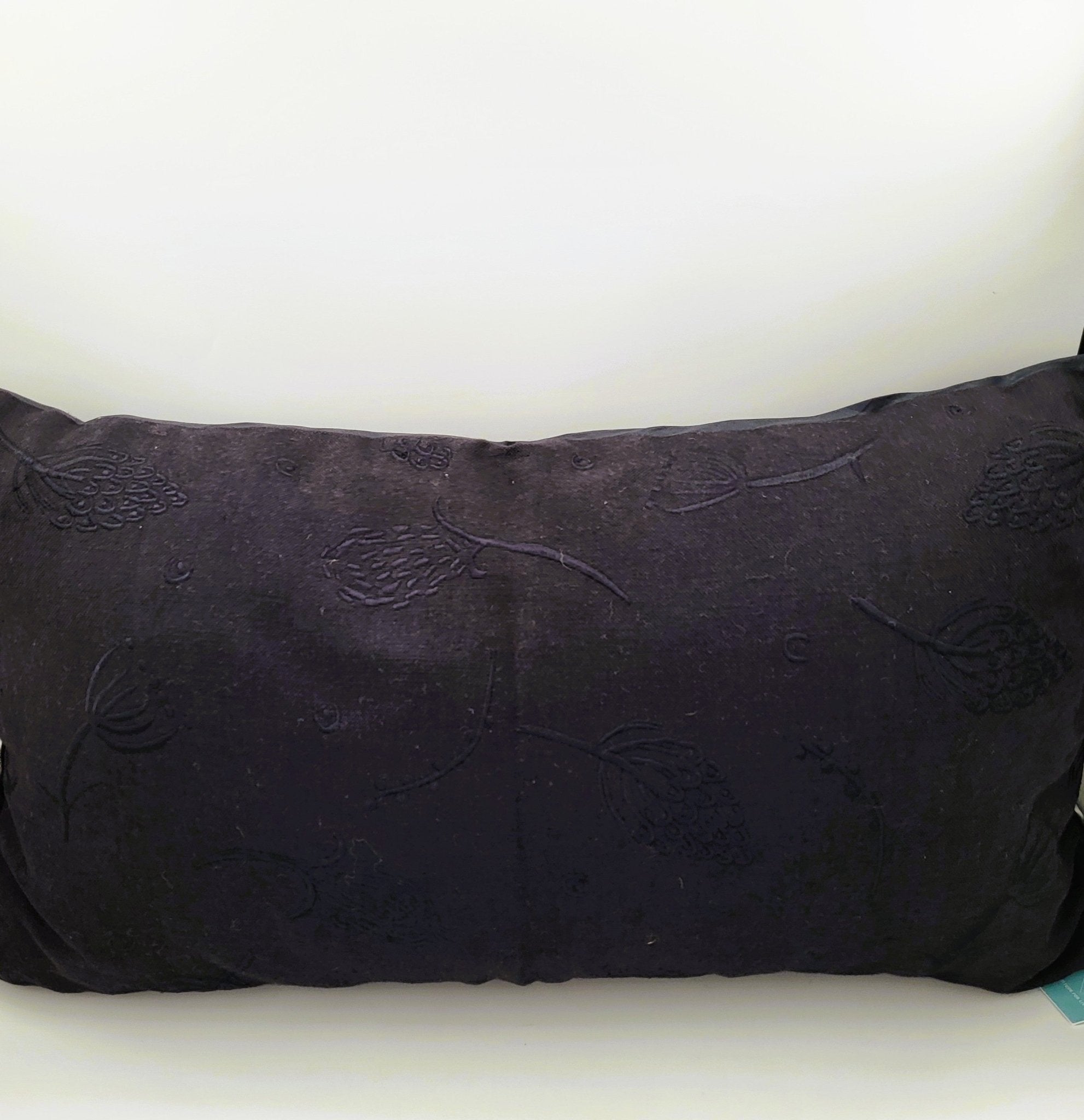Jardin black lumbar cushion, embroidered garden motifs, cotton, 60 x 35 cm
