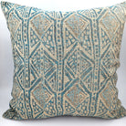 Handwoven cushion in sage and turquoise geometric pattern, linen and silk, 45 x 45 cm