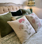 Cherry blossom linen cushion styled with spring blossom cushion