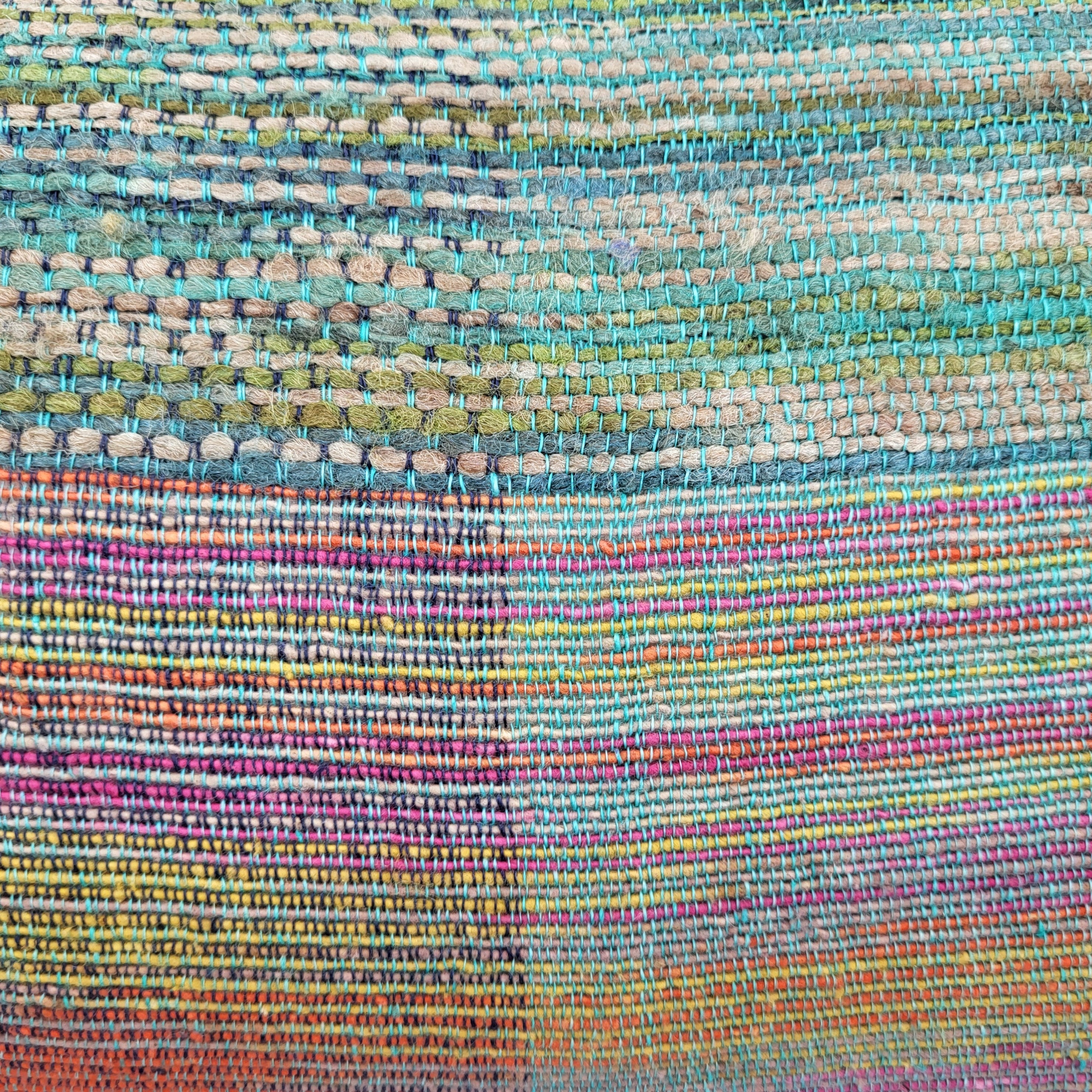 Multicoloured Rainbow handwoven cushion, linen and silk, India