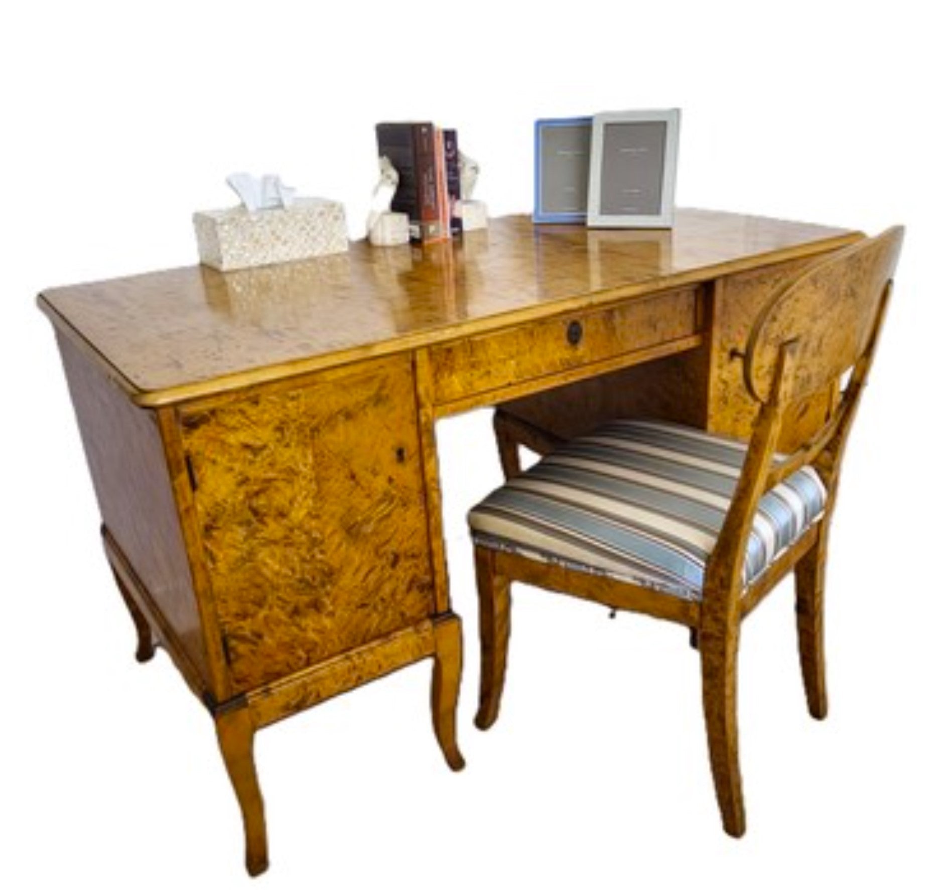 19th-century Biedermeier oak desk with lockable drawers and cabinets