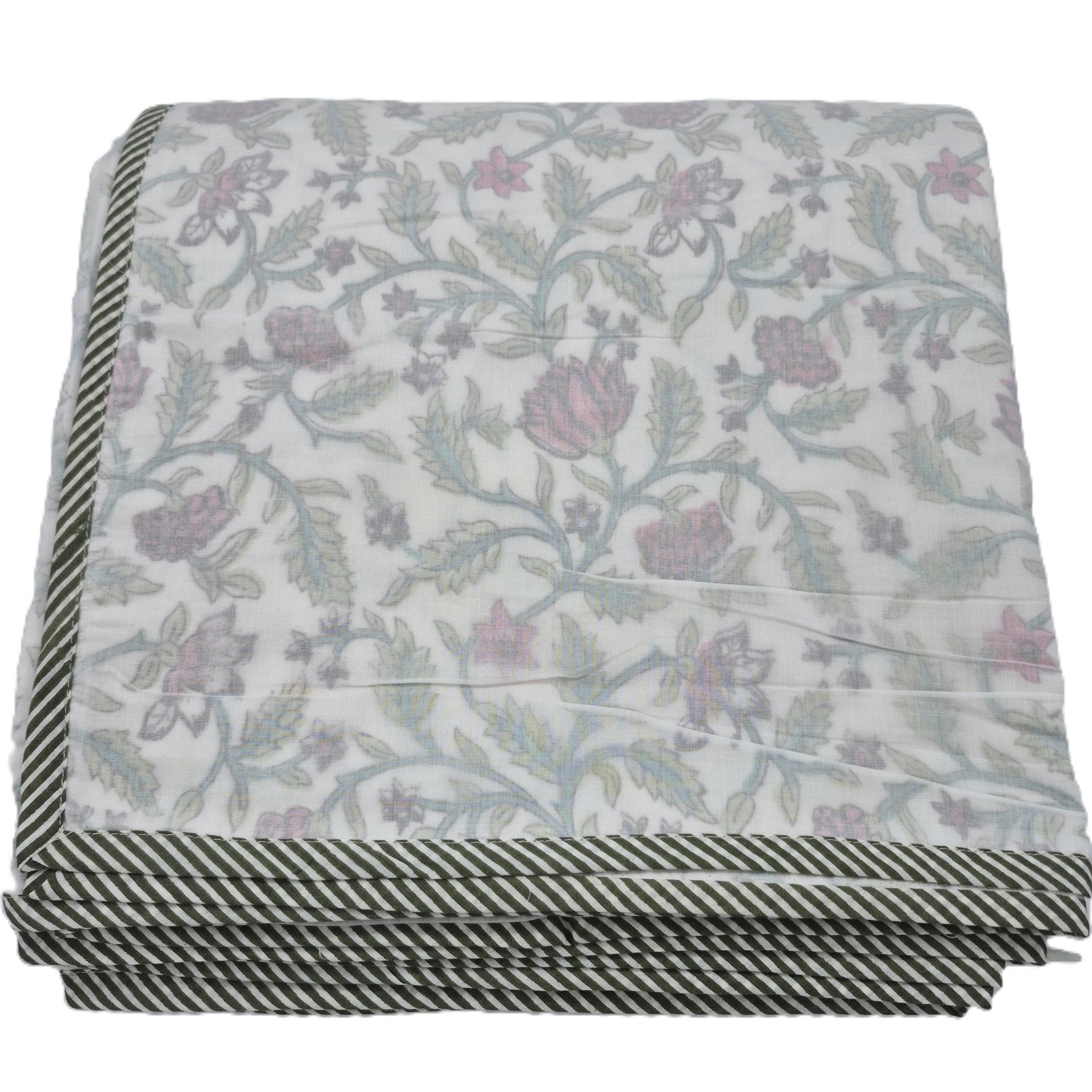 King block-print cotton dohar blanket with a floral print, 270 x 270 cm, machine washable