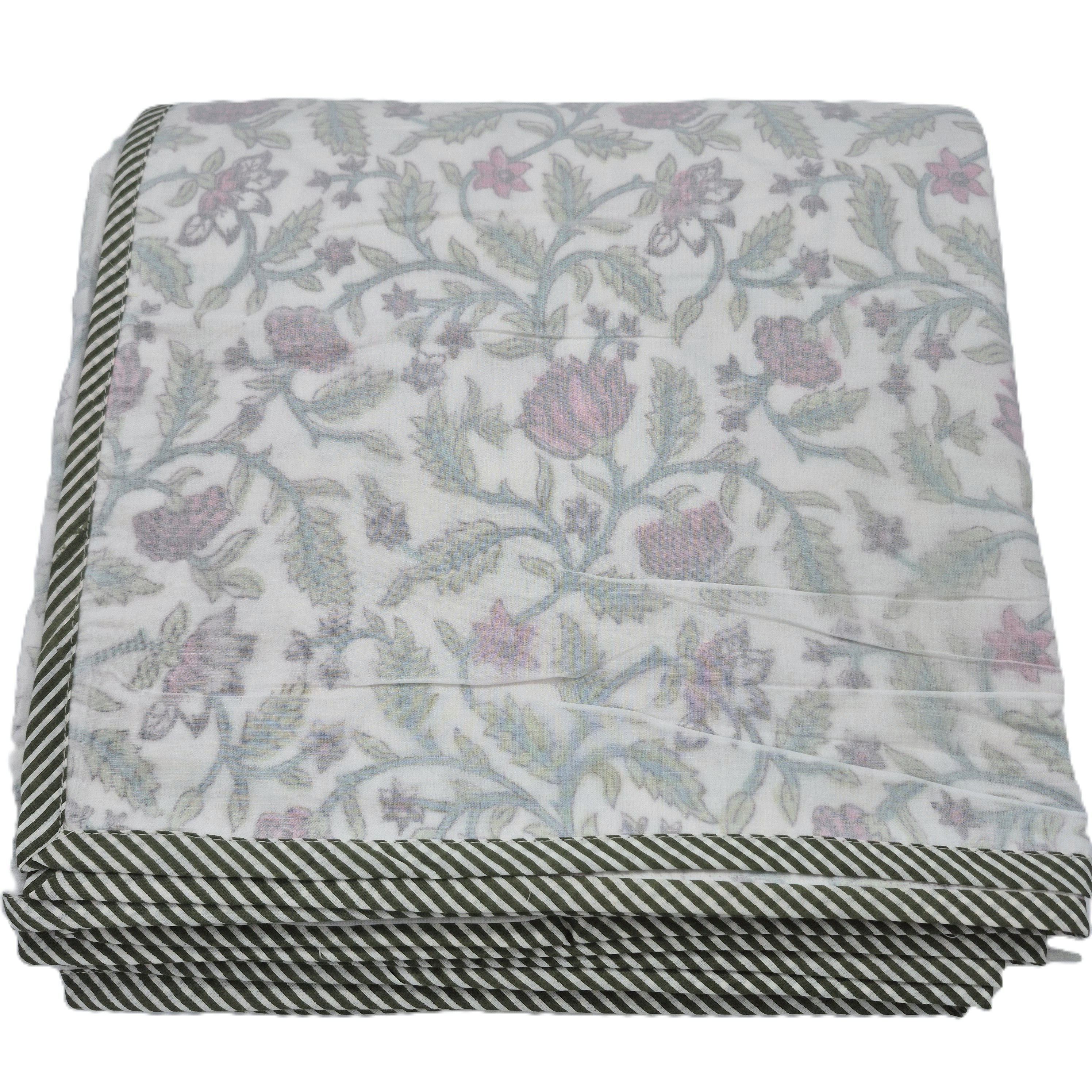 King block-print cotton dohar blanket with a floral print, 270 x 270 cm, machine washable