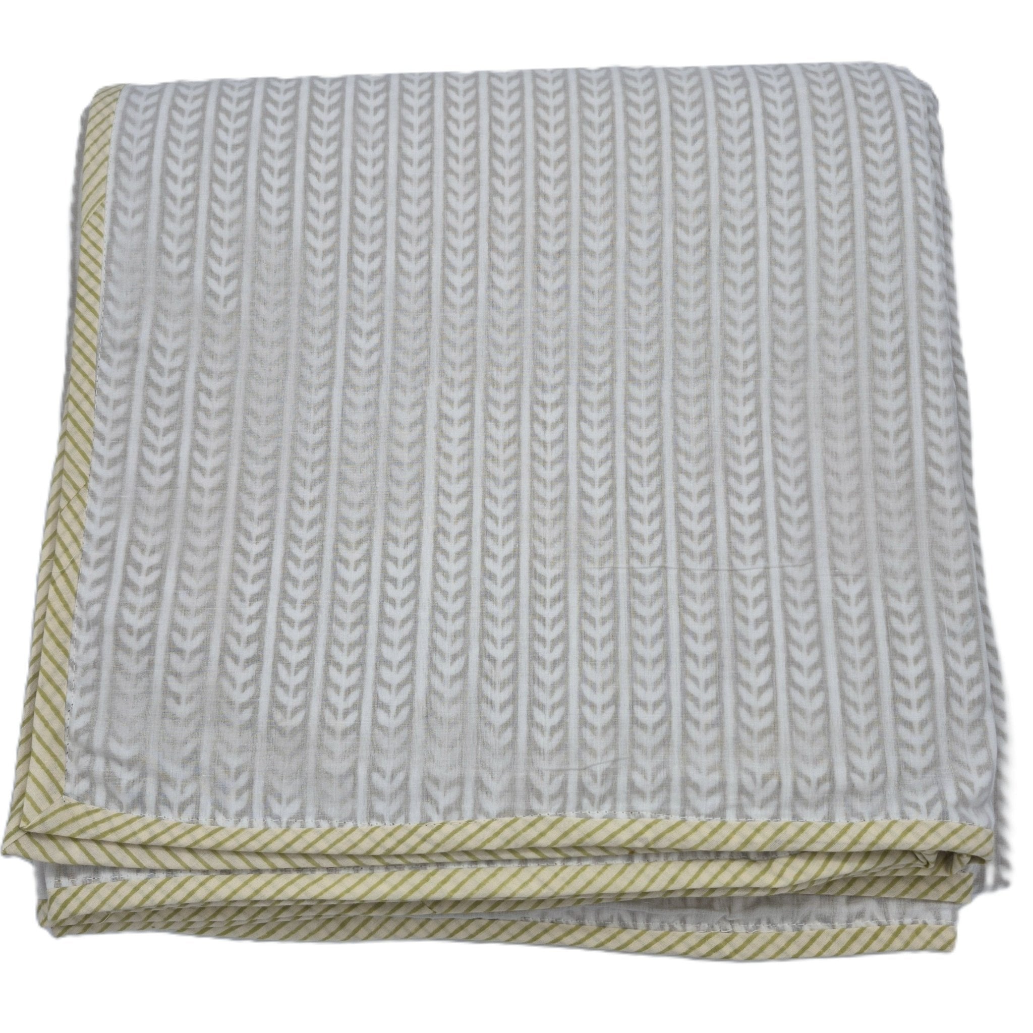 King block-print cotton dohar blanket in a leaf stripe design, 270 x 270 cm, machine washable, made in India