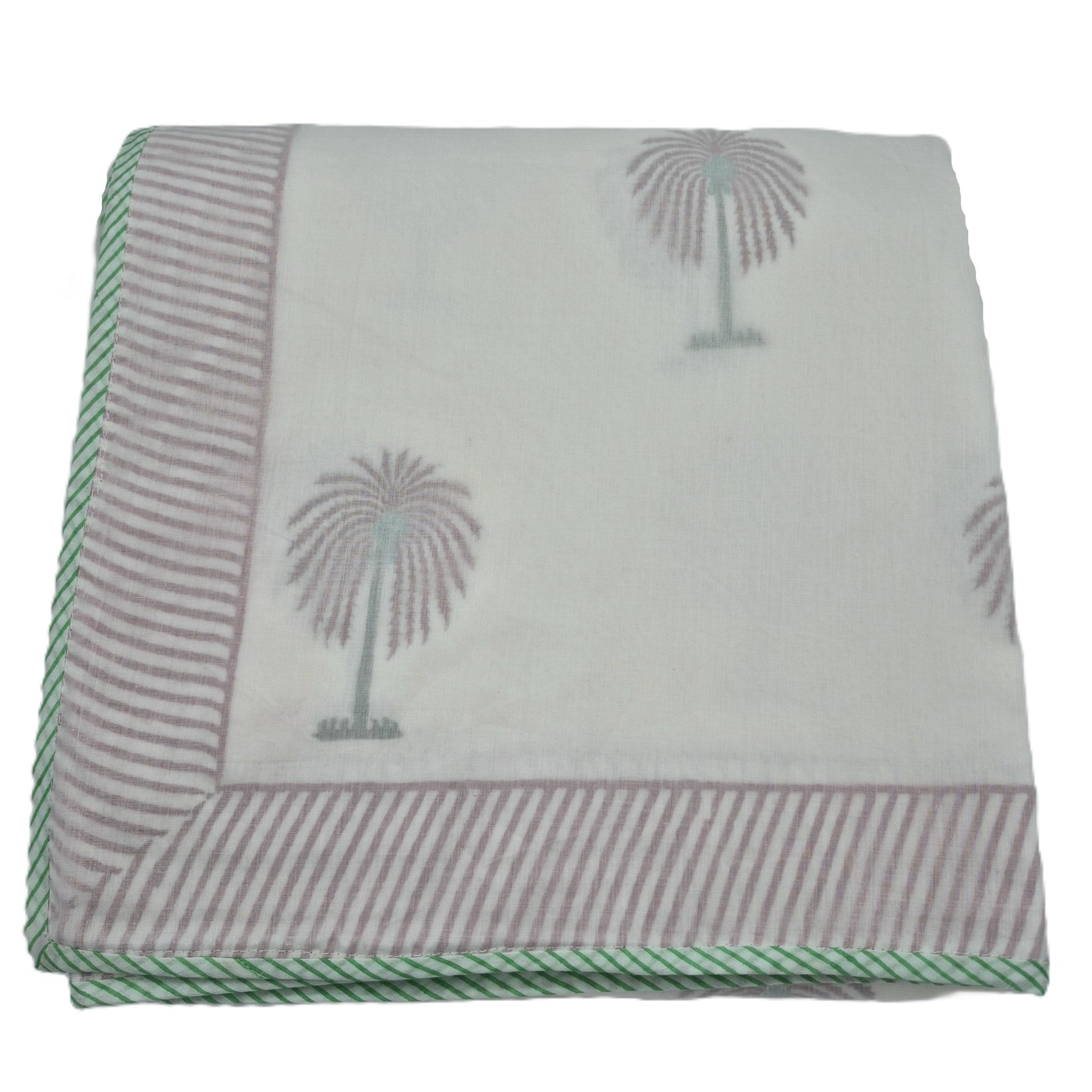 King block-print cotton dohar blanket with a pink palm print, 270 x 270 cm, machine washable