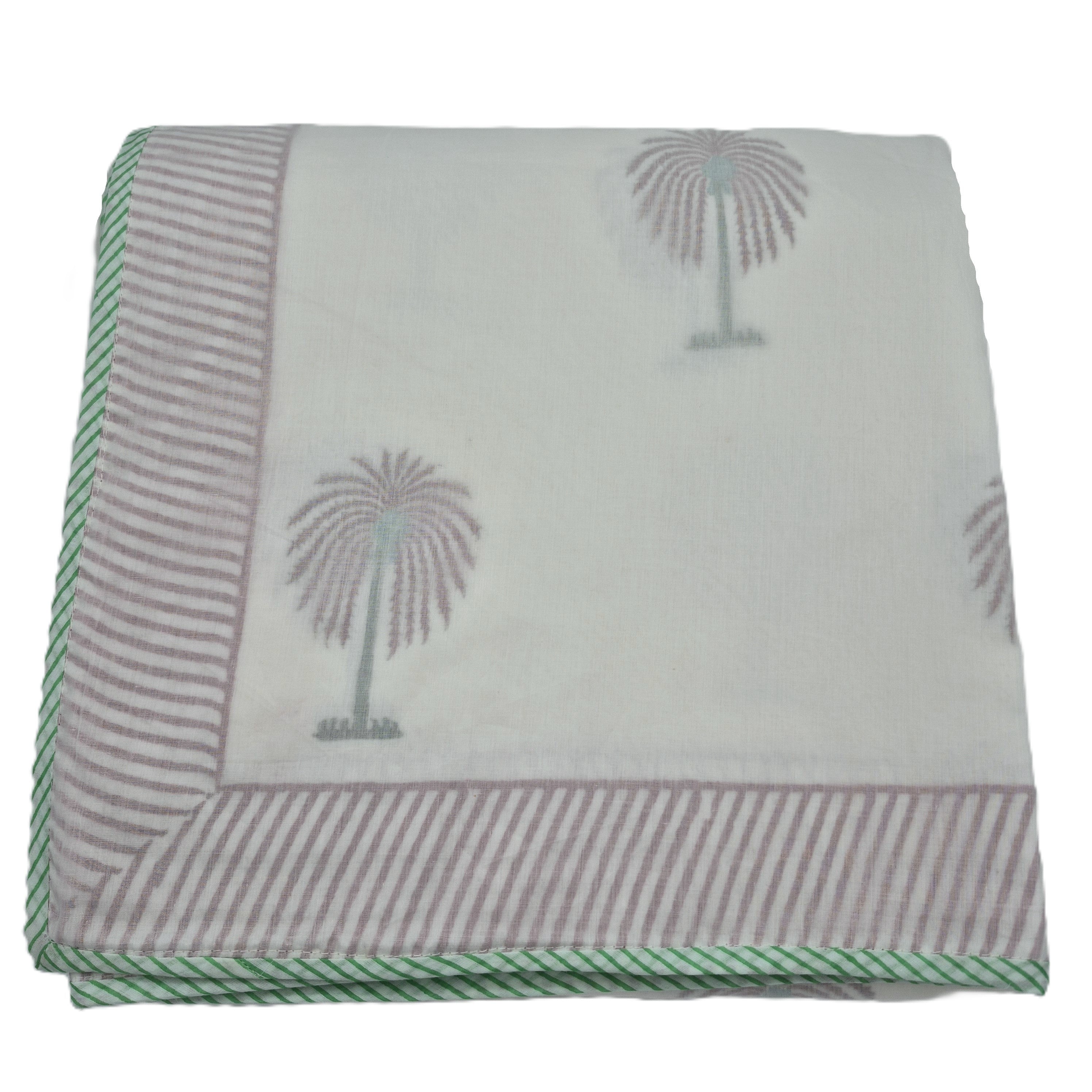 King block-print cotton dohar blanket with a pink palm print, 270 x 270 cm, machine washable