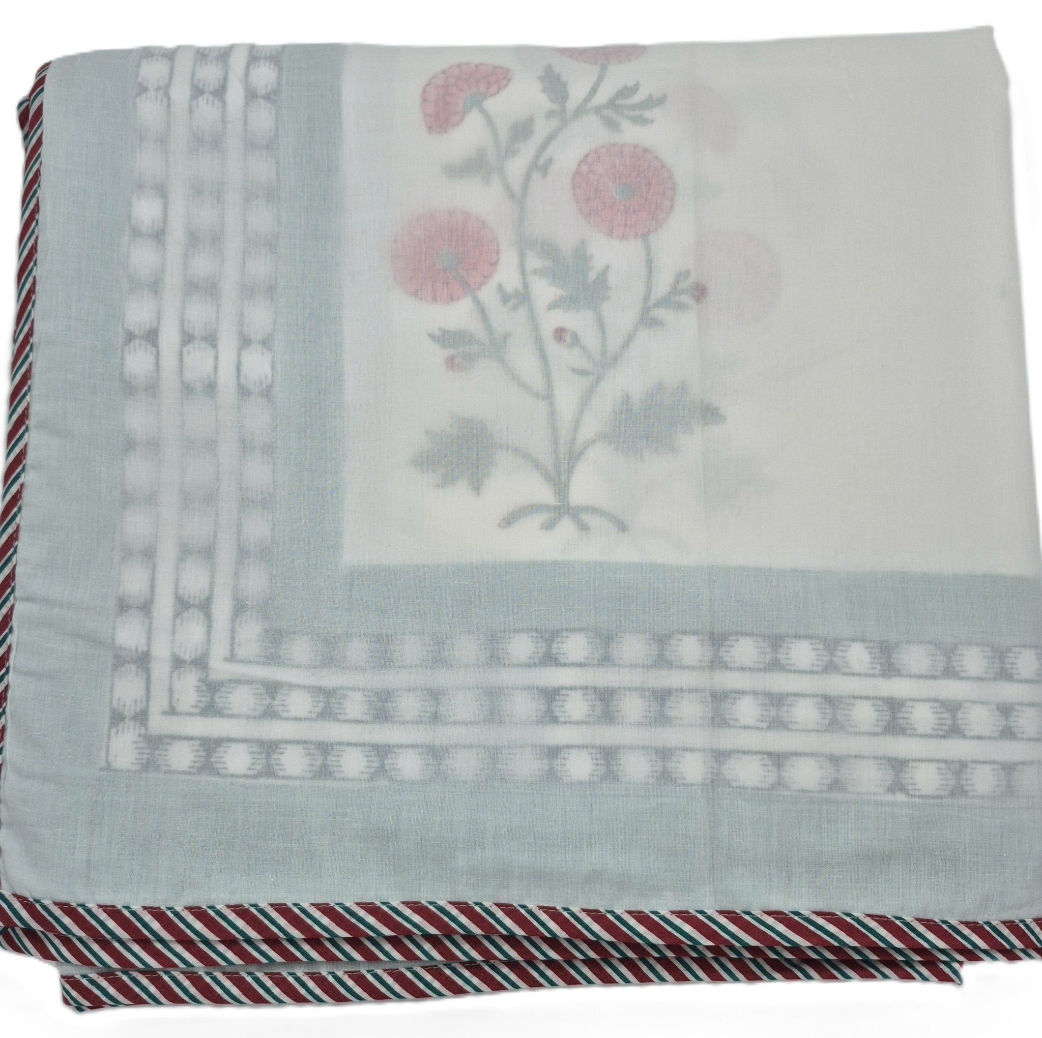 Queen block-print cotton dohar blanket with a marigold print, 225 x 270 cm, machine washable