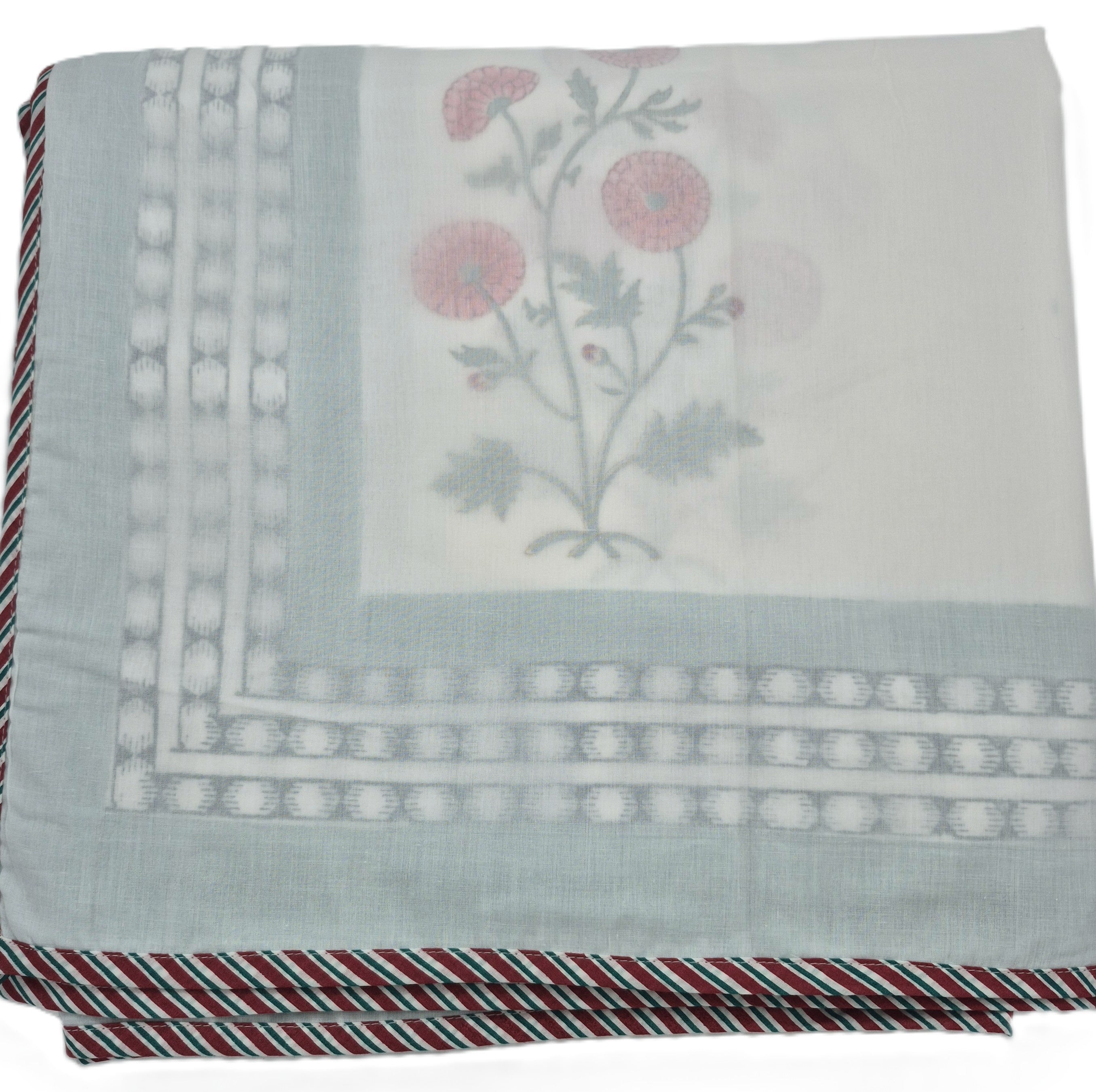 Queen block-print cotton dohar blanket with a marigold print, 225 x 270 cm, machine washable