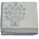 Queen block-print cotton dohar blanket with a flowers design, 225 x 270 cm, machine washable, made in India