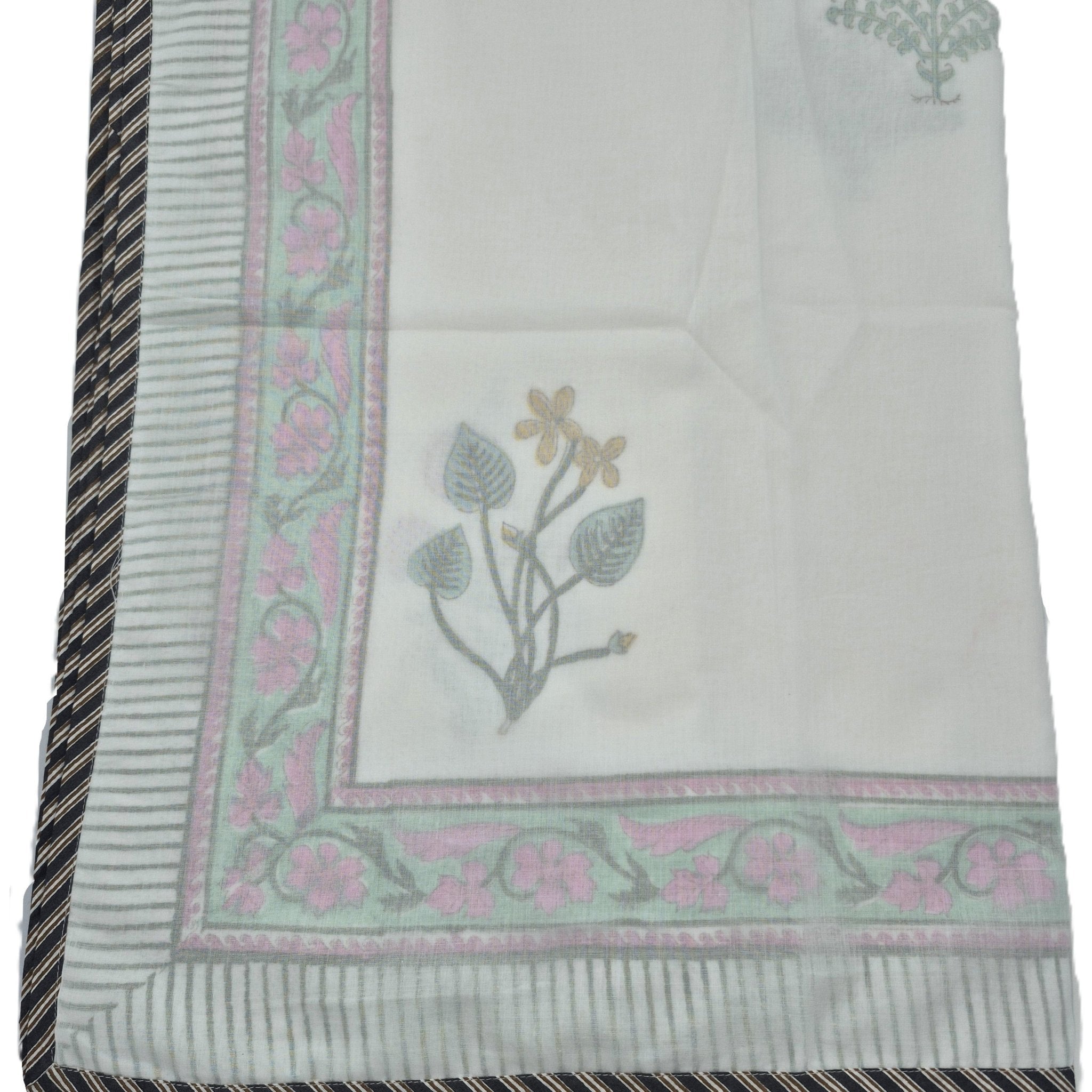 Queen block-print cotton dohar blanket with a floral print, 225 x 270 cm, machine washable