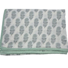 Single block-print cotton dohar blanket with a blue flower print, 150 x 225 cm, soft and machine washable