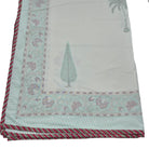 Single block-print cotton dohar blanket with cypress trees and palms, 150 x 225 cm, machine washable
