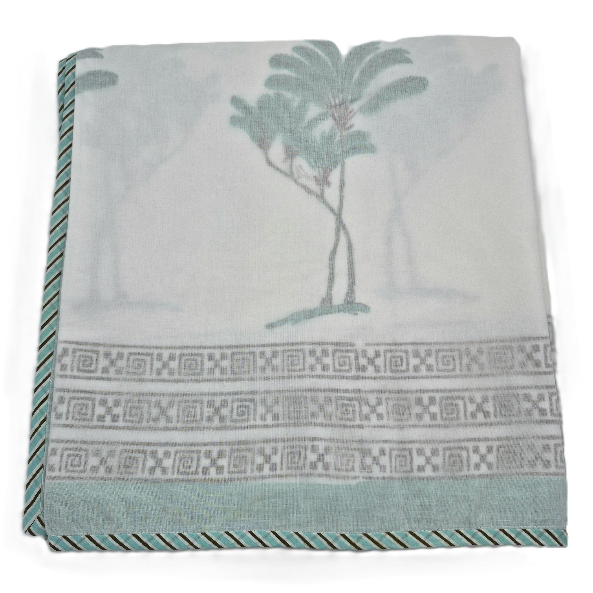 Single block-print cotton dohar blanket with a palm print, 150 x 225 cm, lightweight voile layers