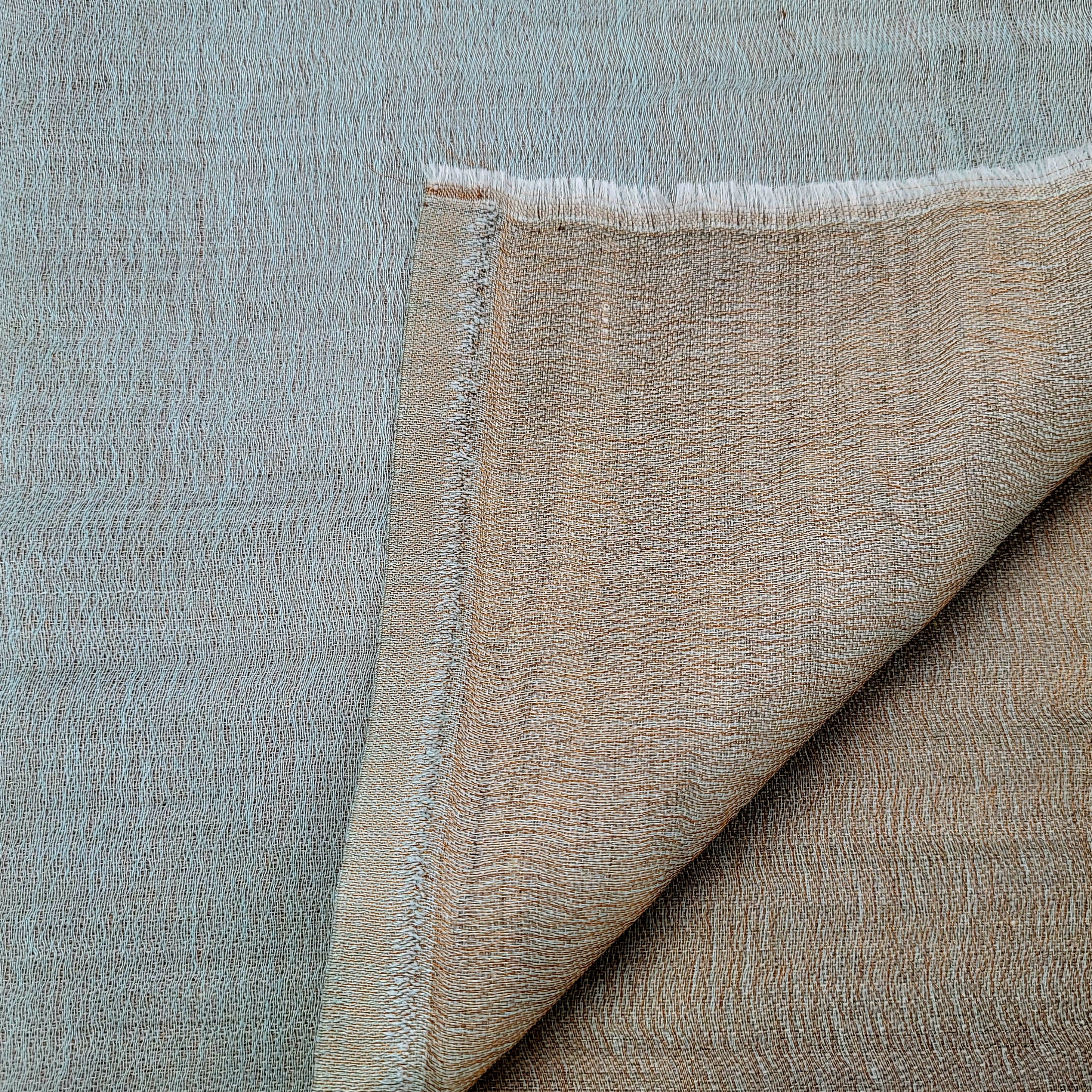 Duo pashmina shawl in eau de nil, woven with metallic thread for a gold sheen
