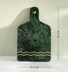 Green marble chopping board, handcrafted, food safe, detail view