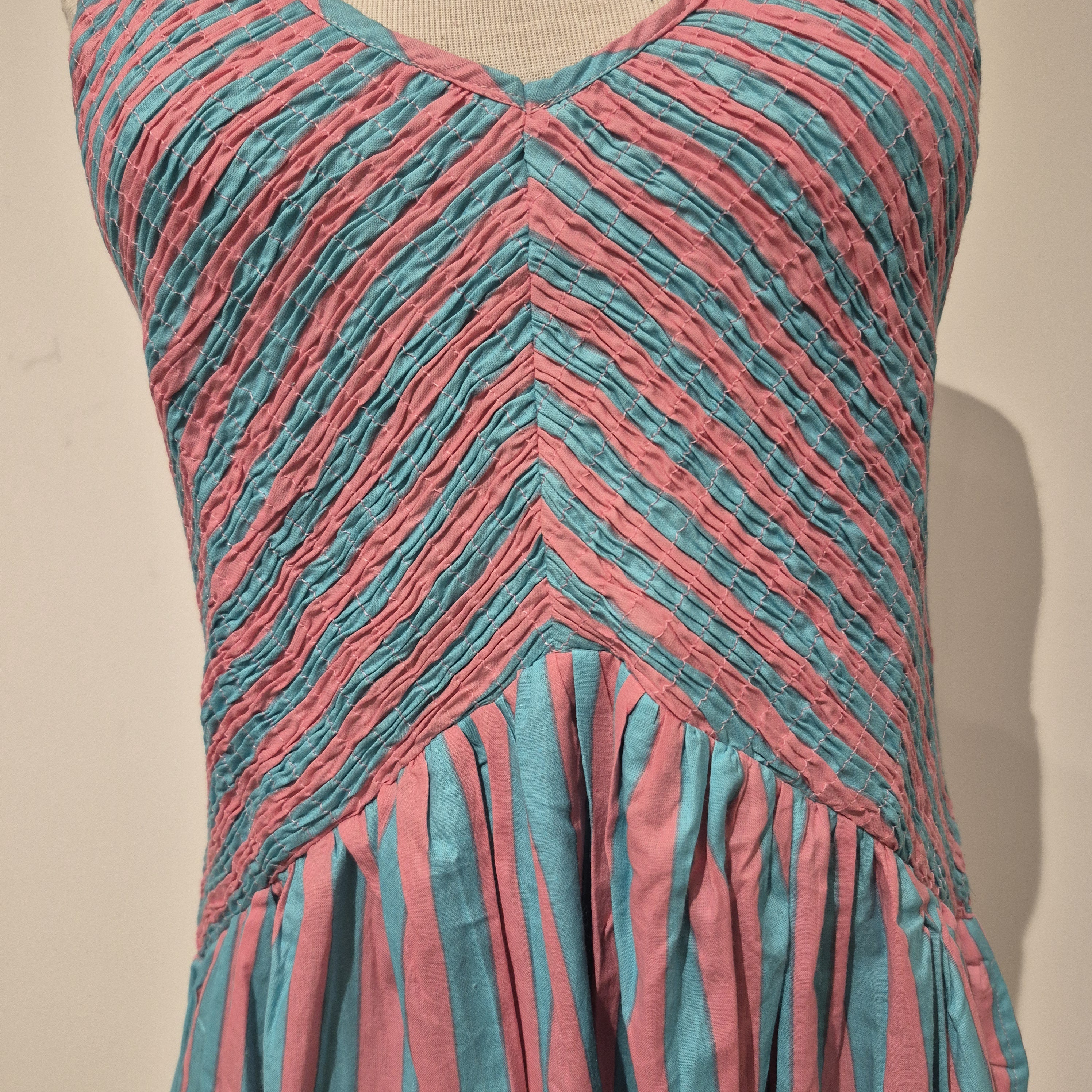 Striped cotton sundress with elasticated bodice and adjustable straps, size S