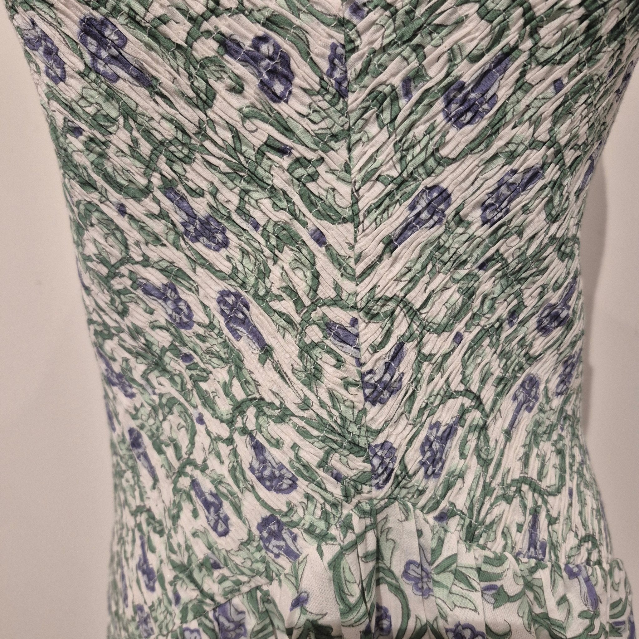 Block printed cotton sundress with V neck and adjustable straps