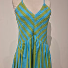 Sky and green striped cotton sundress with elasticated bodice