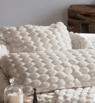 Egg Velvet Cushion in soft linen by Ceannis, 50 x 50 cm, eggshell-pattern front with cotton velvet back