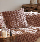 Egg Velvet Throw in dusty pink by Ceannis, 130 x 170 cm, eggshell-pattern front with cotton velvet back