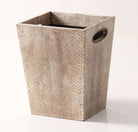 Boa faux skin waste paper bin in antique silver with walnut trim, 23 x 23 x 27cm