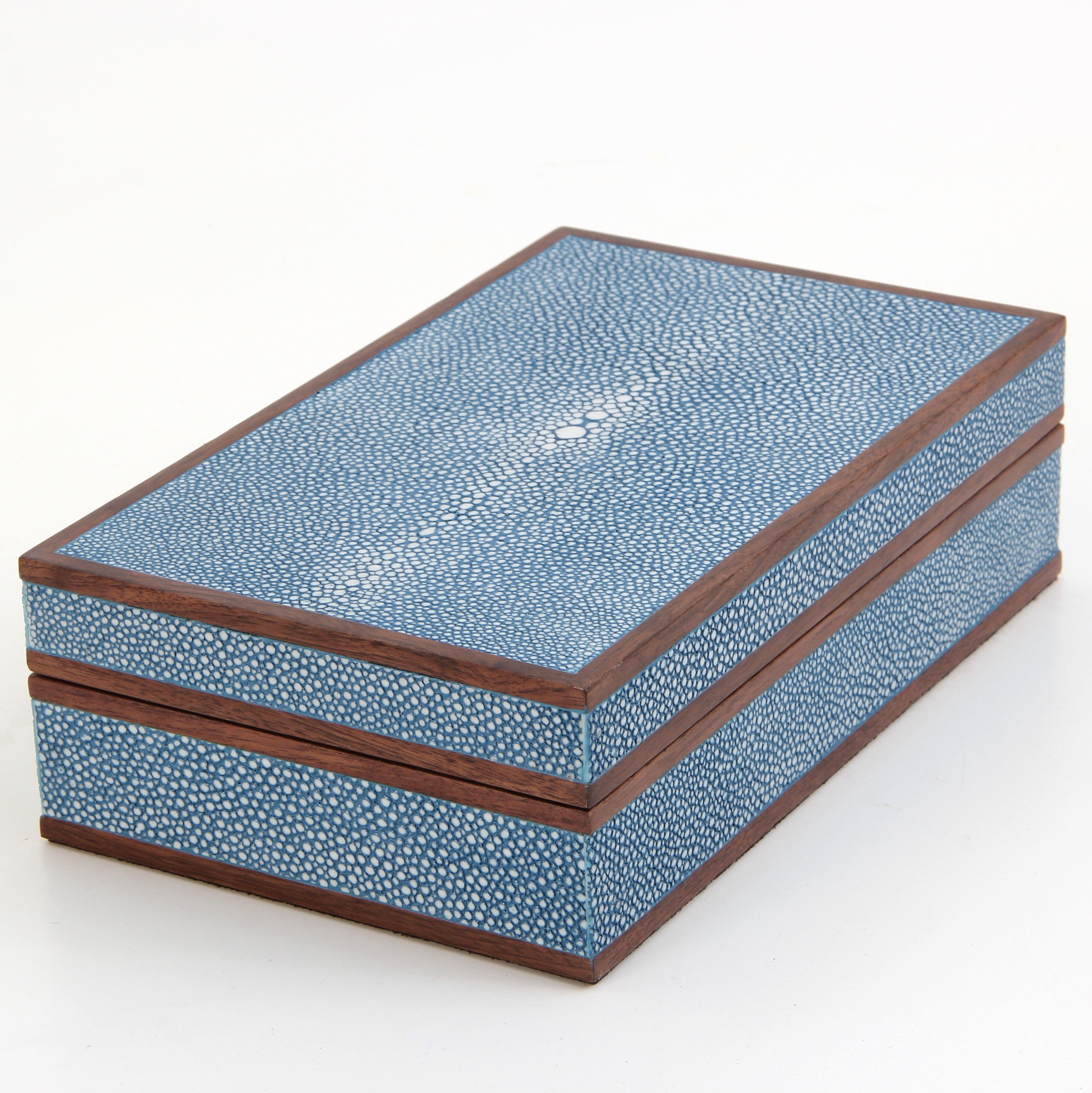 Faux shagreen bridge set in duke blue with walnut trim, 24 x 15 x 7 cm, Forwood Design