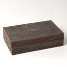 Seal brown faux shagreen bridge set by Forwood Design, open showing suede lining and card contents
