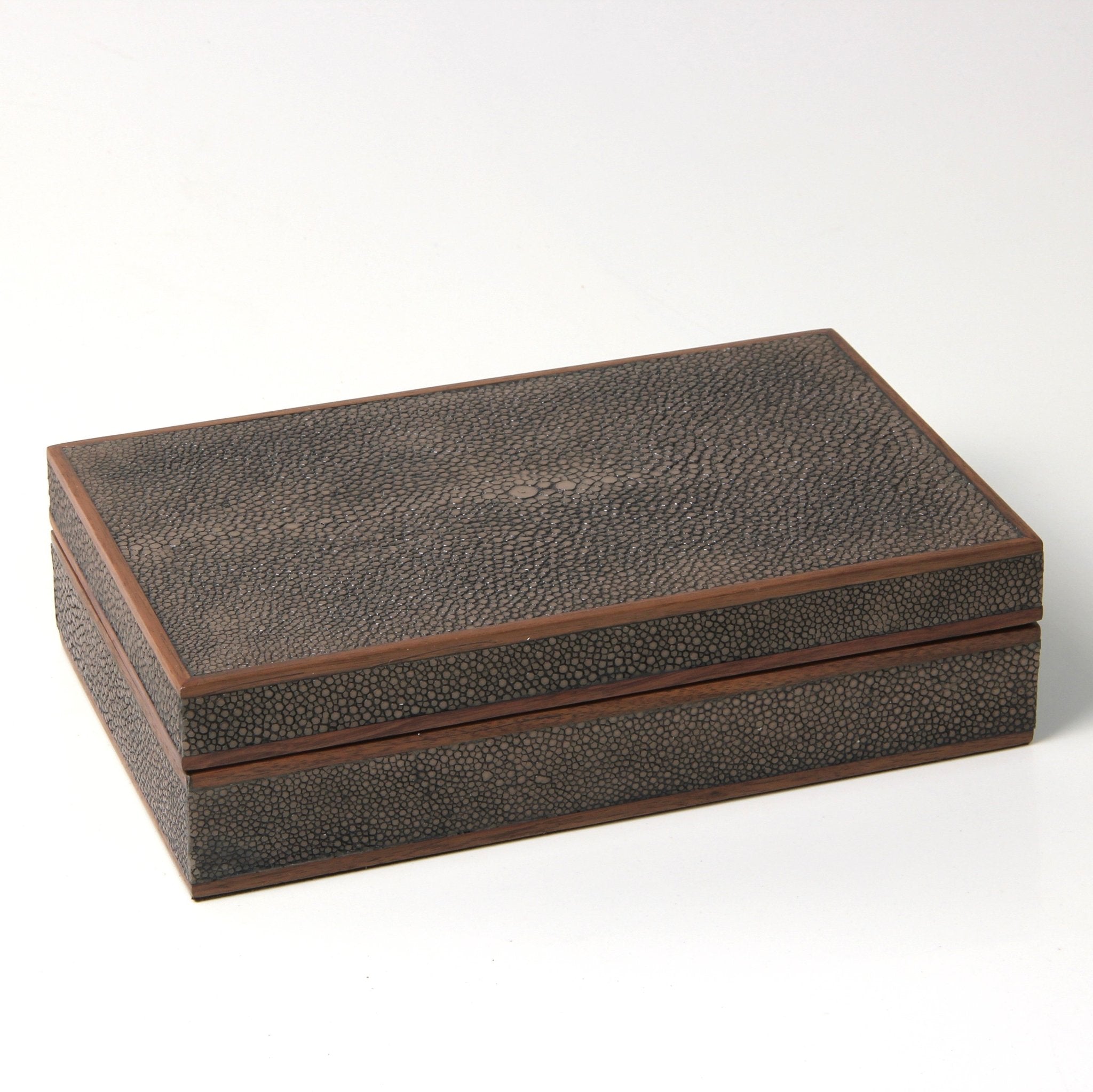 Seal brown faux shagreen bridge set by Forwood Design, open showing suede lining and card contents