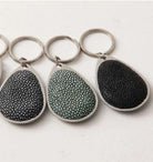 Pear Drop key ring in faux shagreen with a polished stainless steel fob
