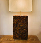 Faux tortoise shell table lamp, tall size, 24 x 83 cm with shade, brass and silk cream shade