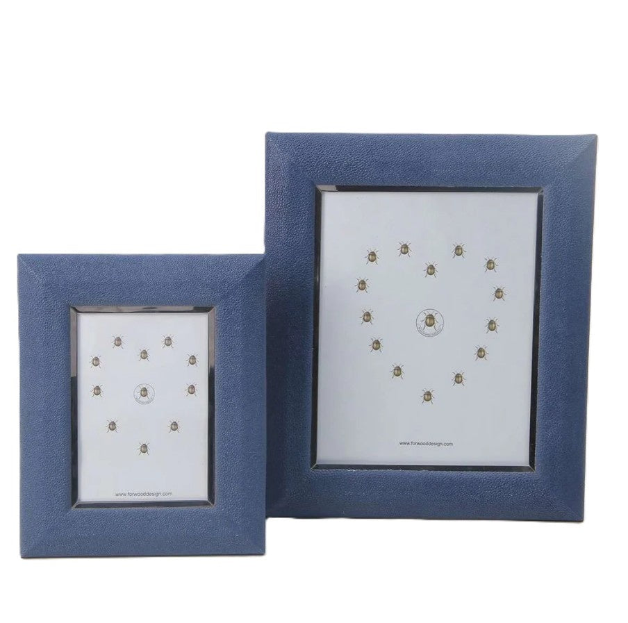 Bella photo frame in Nile blue faux shagreen with stainless steel trim, 5 x 7 or 8 x 10 inch, Forwood Design