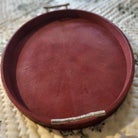Oval serving tray in red faux shagreen, 55 x 45 cm, stainless steel twig-shaped handles