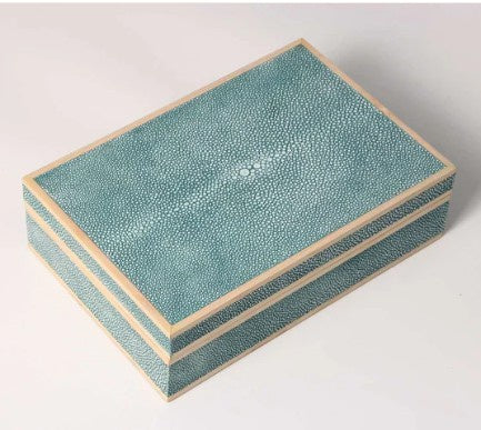 Faux shagreen treasure box in teal with sycamore trim, 23.5 x 14.5 x 7 cm, Forwood Design