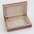 Pink faux shagreen treasure box by Forwood Design, open showing cream suede lining