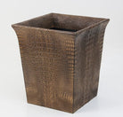 Faux crocodile waste paper bin in brown with taupe and gold, 23 x 23 x 27cm