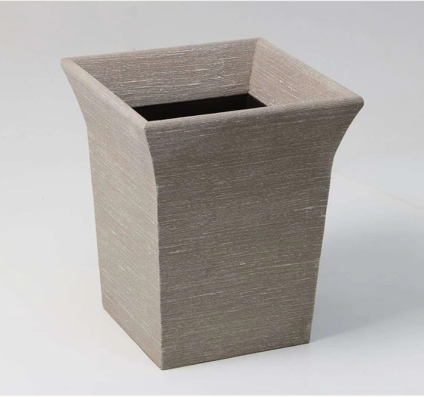 Tarka faux silk waste paper bin in taupe, 23 x 23 x 27cm