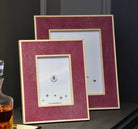Classic photo frame in pink faux shagreen, 5 x 7 or 8 x 10 inch, polished sycamore back, Forwood Design