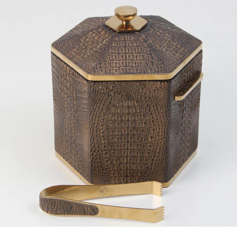 Faux crocodile ice bucket with brass handles