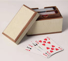 Playing card box in almond white faux shagreen with walnut wood lining, 12 x 6 x 8 cm, Forwood Design